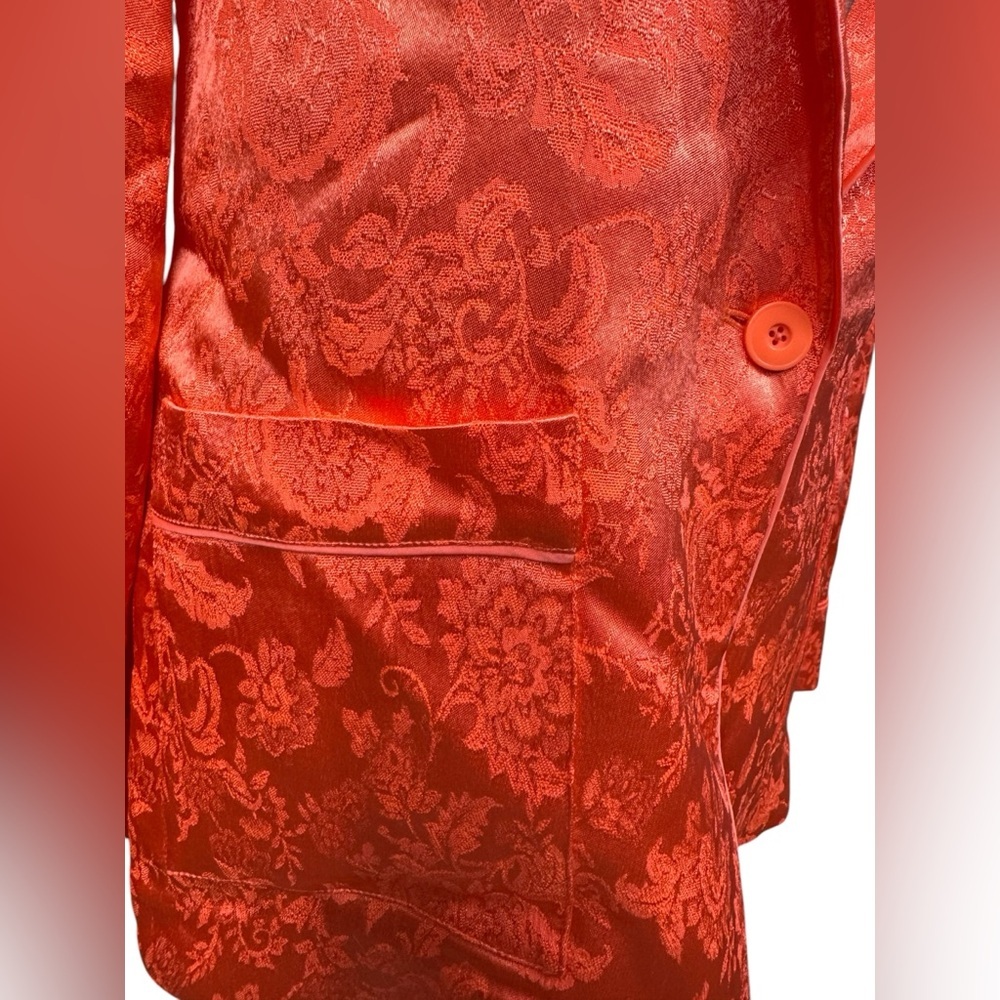 Alice And Olivia Bright Coral Shanda Satin Jacquard Blazer - Picture 4 of 7